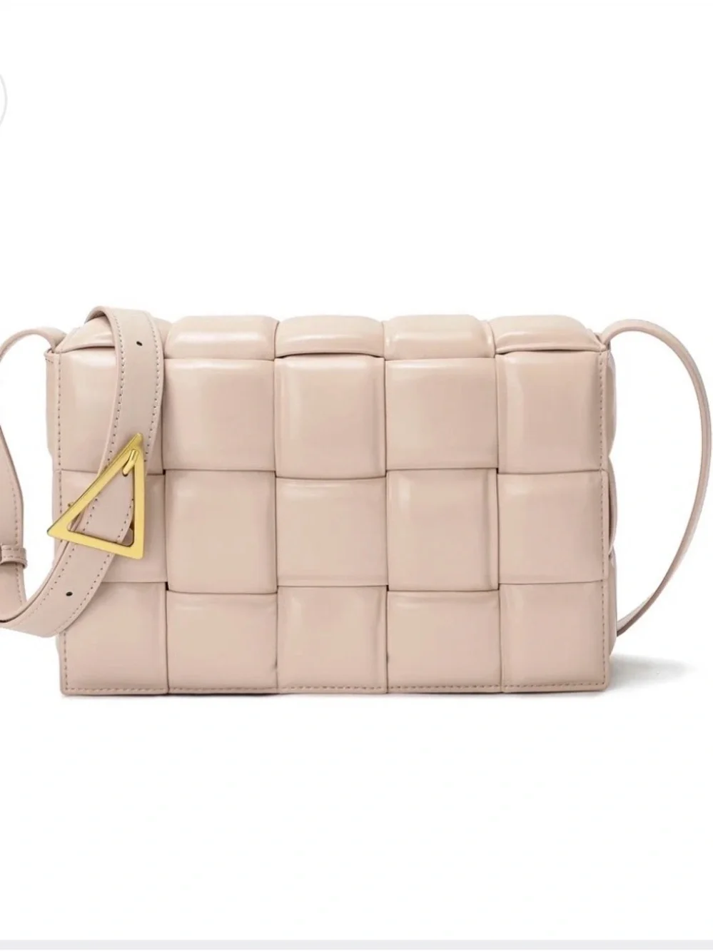 Full-Grain Woven Lambskin Leather Puffy Bag Quilted Crossbody Bag in Blush Pink